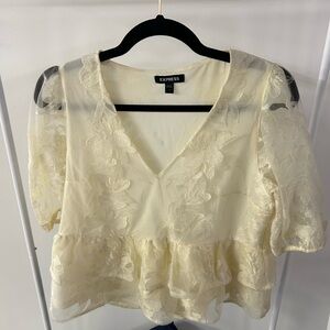 Express Women's Cream Floral Lace Blouse